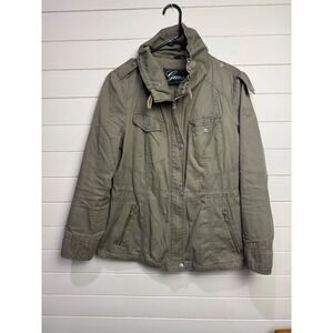 GUESS Olive Green Utility Jacket Women Medium Military Style Zip Front Pockets